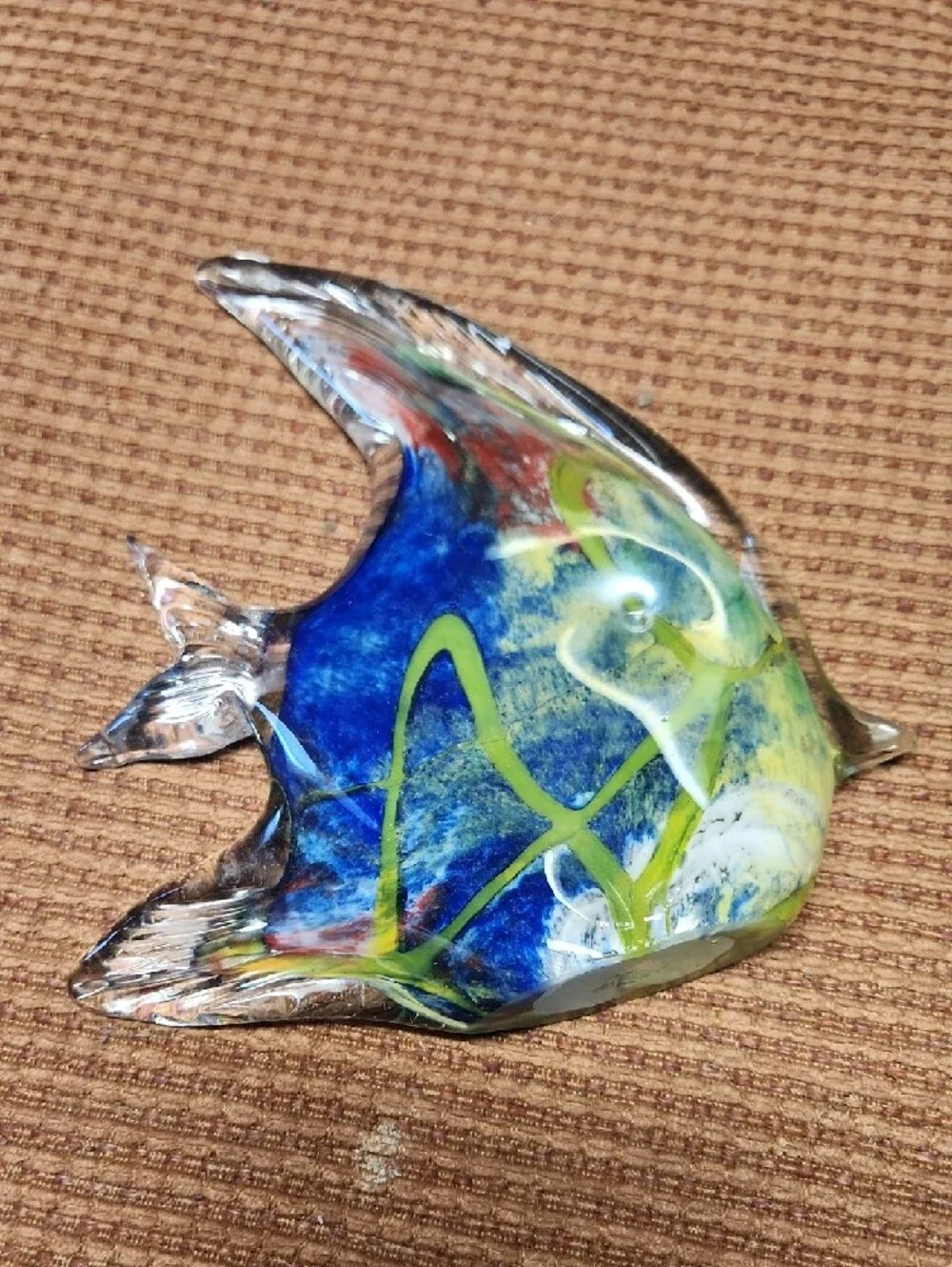 Handcrafted Glass Fish Ornament in Yellow-Green and Blue